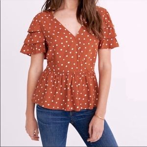 Madewell Tiered-sleeve Peplum Top in Inkspot Dot